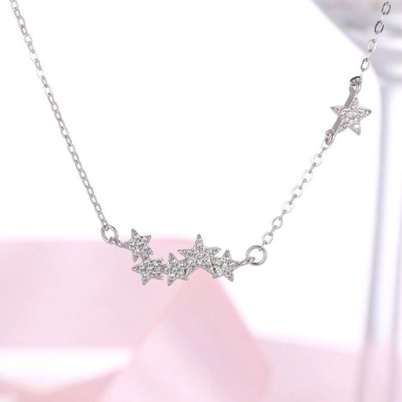14k Gold Diamond Stars Sterling Silver Necklace